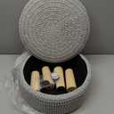 Wimarsbon Pouf Ottoman, 100% Cotton Knitted Boho Footstool, Round Footrest with Non-Skid Wood Legs, Home Dcor Handmade Pouffe, Leisure Floor Step Stool for Living Room (14inch White Storage Ottoman)