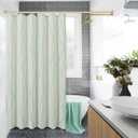 Mint Green Modern Farmhouse Linen Shower Curtain, Country Cottage Bathroom Decor Striped Minimal Boho Textured Linen Shower Curtain Set with Hooks, 72x72