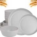 EI 12 Pcs Wheat Straw Dinnerware Set of 4, Plastic Plates Reusable Unbreakable, Plastic Plates and Bowls Sets for Camping, Picnic, Family Dinner, Grey Wheat Straw Plates and Bowls