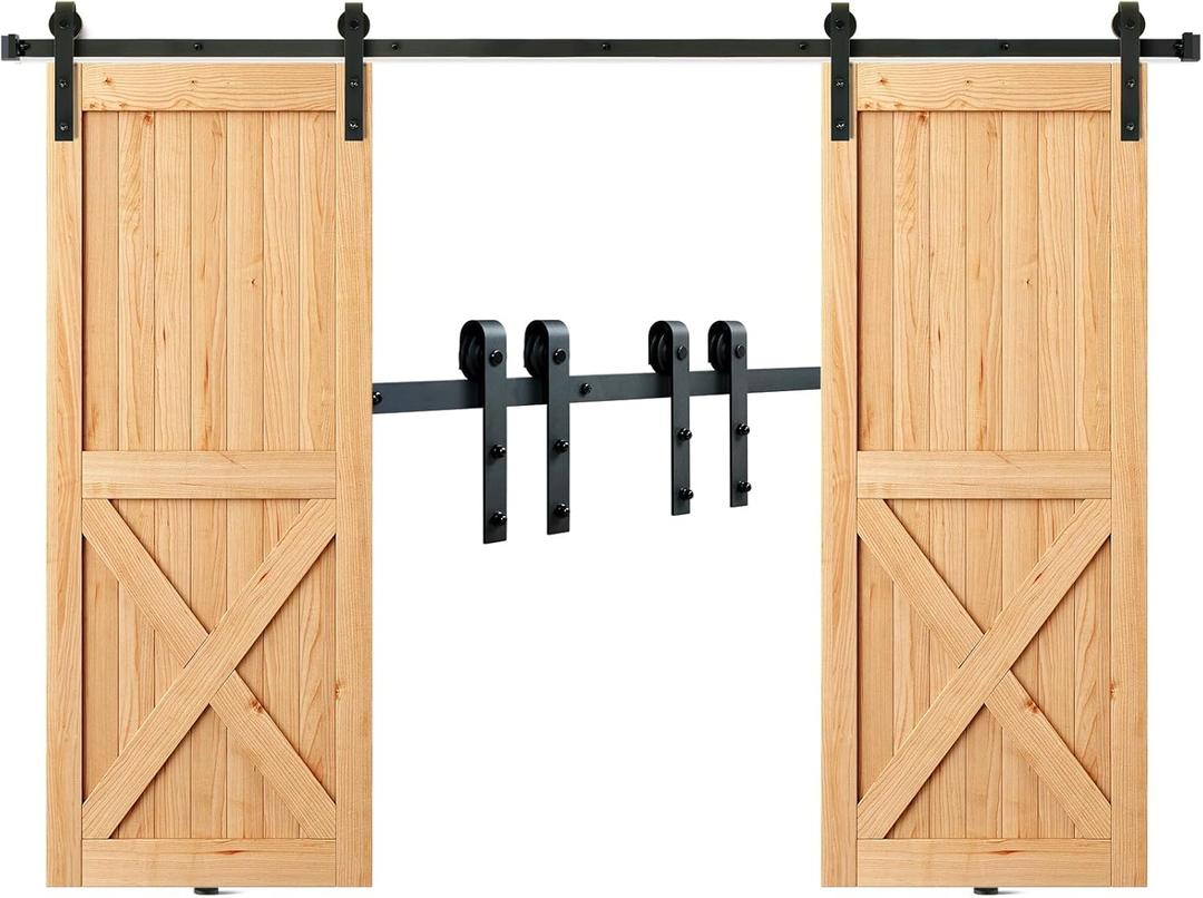 VEVOR 8FT Sliding Barn Door Hardware Kit - 330LBS Heavy Duty Double Door Track, Smooth & Silent Pulley System, Fits 2 Door Panels (3.7-4.3FT Total Wide, 1.3"-1.8" Thick)
