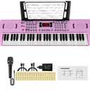 Electric Piano Keyboard, Digital 61 Key Piano Keyboard Kids with Speaker Microphone & Music Sheet Stand, Gift for Children Early Education Beginners, Pink