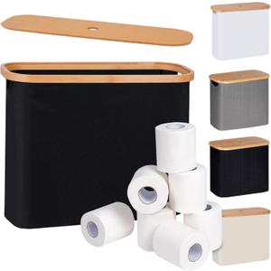 eFluky Toilet Paper Storage Basket with Lid, Free Standing Holder for Up to 9 Mega Rolls, Black