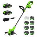 SEYVUM String Trimmer, 20V 12-inch Cordless Weed Wacker with Auto Line Feed, 2 X 2.0Ah Battery Powered Lawn Edger with 8 Pcs Grass Cutter Spool Line, Fast Charger Included, Green