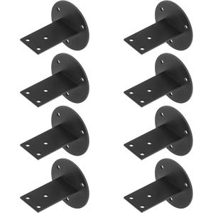 8 Pack Black Stair Handrail Bracket for Square Wood Railing, Wall Mount Flat Support, Stainless Steel, No Screws