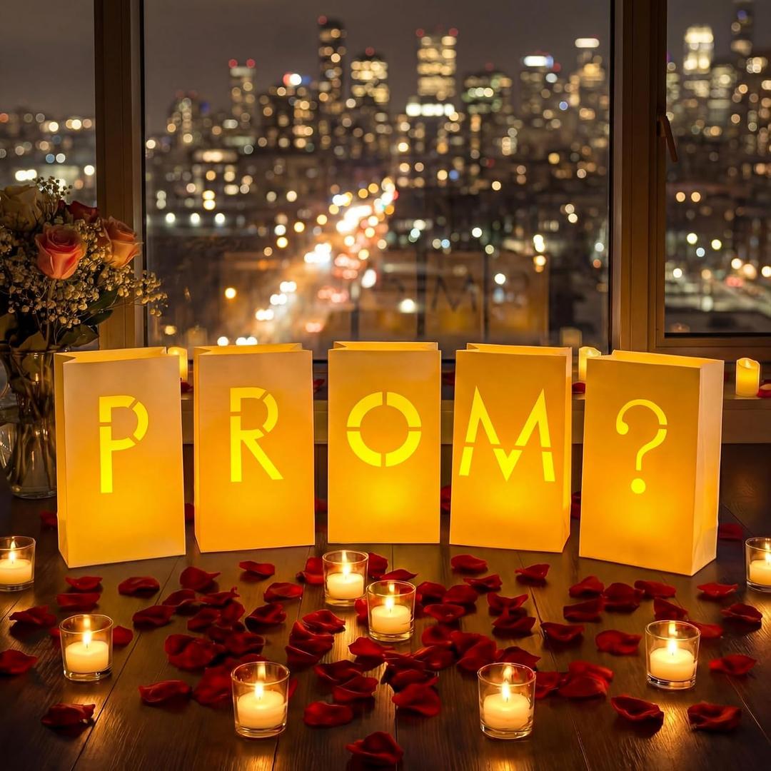 Bucherry 13 Pcs 2026 Prom Light up Letters Set Luminary Paper Bags with LED Lights 10 x 6 Inches Hollow Out Letters Sign with Flameless Tea Light for Prom Night Graduation Party Supplies