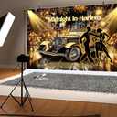 10X8ft Roaring 20s Party Photo Backdrop Photography Background, Great Gatsby Black and Gold 1920s Speakeasy Party Backdrops Photo Booth Prop Decorations Wall Decor Tablecloth