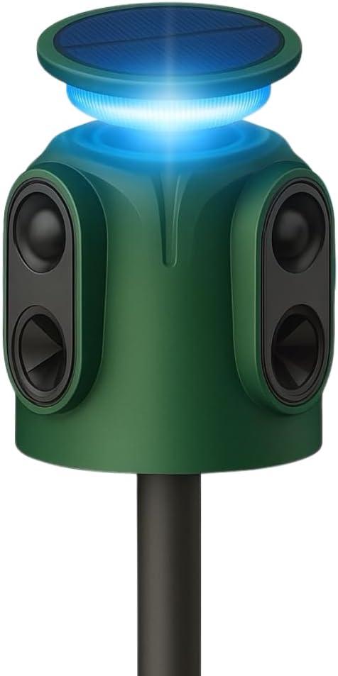 2026 Upgraded Solar Ultrasonic Animal Repeller, 360 Motion Detection with Top LED Flashing Light, Waterproof Design for Outdoor Garden, Farm, Yard Protection Against Deer, Cats, Dogs, Raccoons