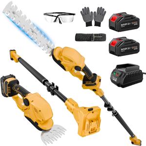 4-in-1 Pole Hedge Trimmer & Cordless Grass Shears,2×4.0 Ah Batteries & Included Charger,Dual Blade Design,Extension Tree Pruner,Bush Trimmer for Tree Trimming/Garden/Lawn