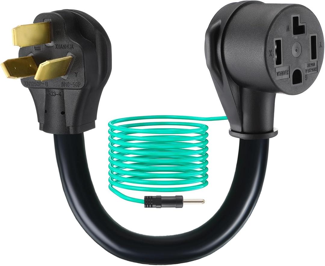 Kanayu 1.5ft 3 Prong to 4 Prong Dryer Adapter Cord, Compatible with Nema 10-50p Male to 14-30r Female, 50amp to 30amp Adapter Cord with Ground Wire for Old Style Dryer/range to Dryer, Stw 10 Awg (Black)