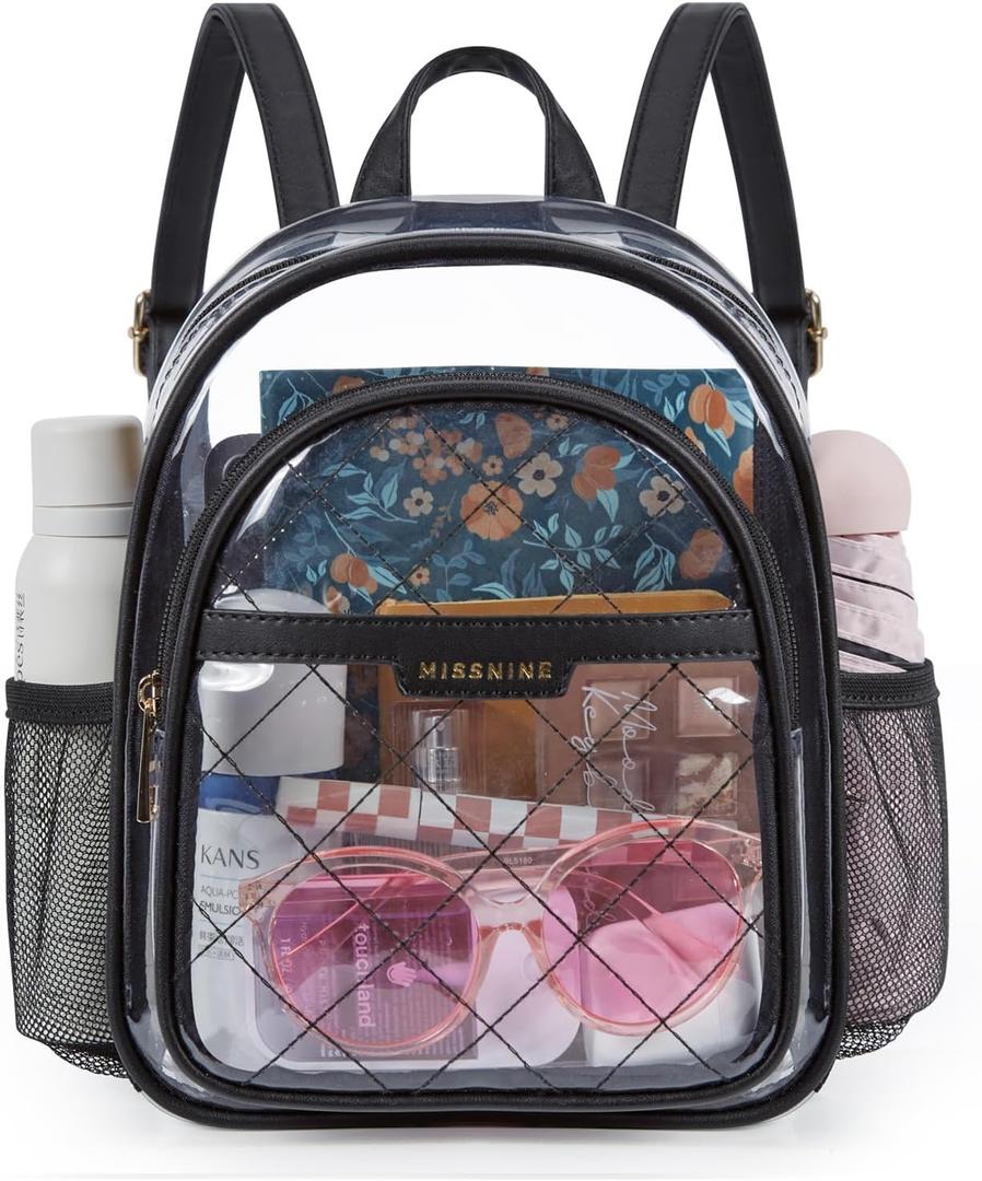 Missnine Small Clear Backpack for Stadium Events Anti-theft Mini Clear Bag for Sport Event Concert with Cute Pom-pom Ball