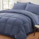Anluoer Queen Comforter Set 7 Piece, Grayish Blue Bed in a Bag with Sheets, Comforters Queen Size Bedding Sets with 1 Comforter, 2 Pillow Shams, 2 Pillowcases, 1 Flat Sheet,1 Fitted Sheet, Grayish Blue, Queen(88"*88")