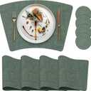 Round Table Placemats Set of 4, Wedge Shaped Faux Leather Table Mats, Heat Resistant Wipeable Washable Place Mats for Dining Table Dinner Kitchen Indoor Outdoor (Dark Green)
