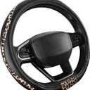 Road Comforts D-Type Steering Wheel Cover - Made with PVC Leather and Leopard Fabric - Universal Fit for 15-Inch D-Shaped Automotive Steering Wheels (Black Color)