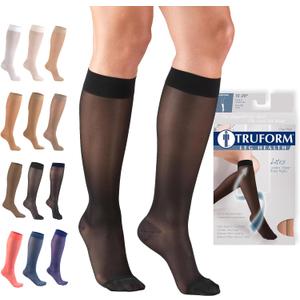 Truform Sheer Compression Stockings, 15-20 mmHg, Women's Knee High Length, 20 Denier, Black, X-Large