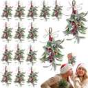 EUBUY 16 Pieces Christmas Mistletoe Decor Artificial Mistletoe Picks Hanging Kitchen Cabinet Christmas Decorations for Xmas Tree Home Door Wall Holiday Party