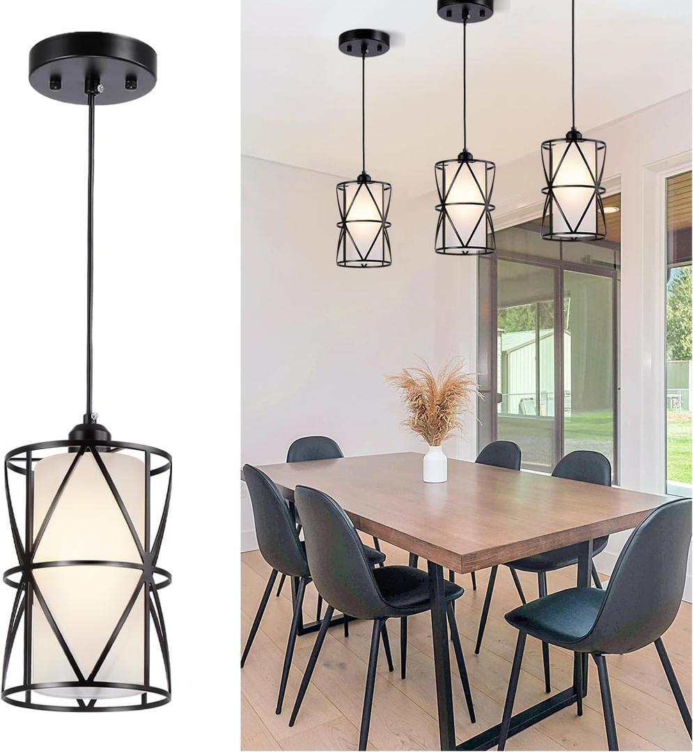 Matte Black Pendant Lights, Modern Pendant Lights Kitchen Island, Kitchen Island Lighting with Frosted Glass, Cylindrical Pendant Light Fixtures, Island Lights for Kitchen, Foyer (5.4'' x 7.9'', 1Light)