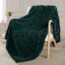Exclusivo Mezcla Extra Large Fleece Throw Blanket for Couch, 50x70 Inches Stylish Jacquard Soft Throw Blanket, Fuzzy Cozy Lightweight for Winter, Forest Green
