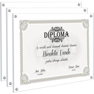 Kalami 3 Pack 11x14 Acrylic Wall Mount Picture Frame Self Adhesive, Floating Frameless Clear Photo Frame for Diploma Certificate Degree Document Display Gallery Wall-Full Frame Size 12.4x15.4