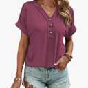 Women Summer Tops Spring Fashion Button Down Shirts Short Sleeve Tshirts Casual T Shirts V Neck Clothes M