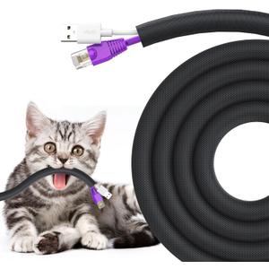 Dog and Cat Cord Protector 10ft - 3/8inch, Flexible Cable Sleeve for Easy Cord Management, Protects Cables from Pets Chewing, Ideal for USB, Power, Audio and Video Cords - Black
