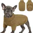 Queenmore Small Dog Pullover Sweater, Cold Weather Cable Knitwear, Classic Turtleneck Thick Warm Clothes for Chihuahua, Bulldog, Dachshund, Pug (Light Brown, Small)