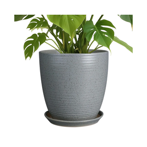 10 Inch Plant Pot, Ceramic Planters for Indoor Plants with Drainage and Saucer, Large Flower Pot for Home and Garden Decor, Light Gray