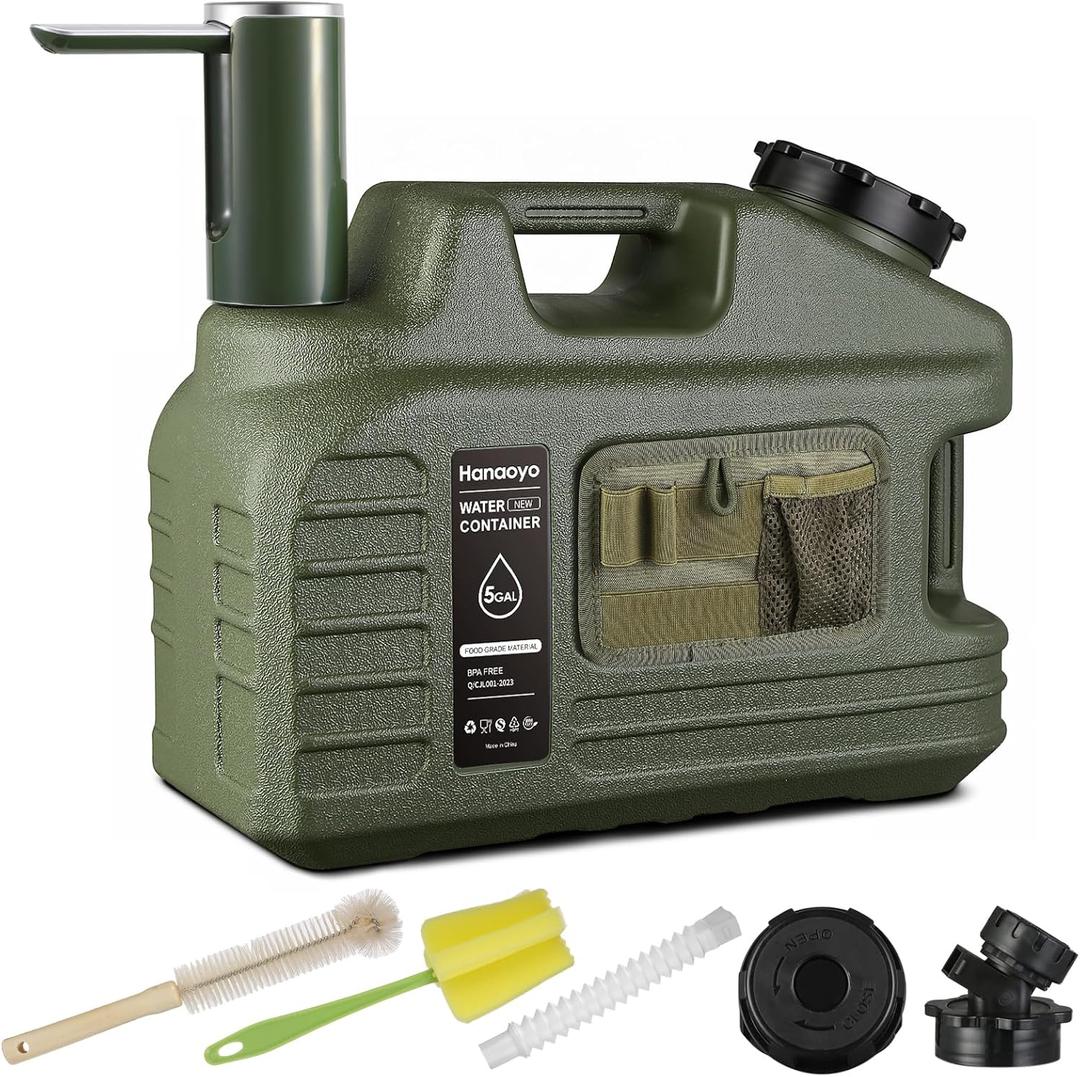 Hanaoyo 5 Gallon Portable Container with Touch Control Pump & Spigot, BPA Free Leak proof Storage Tank for Outdoor, Hiking, Backpacking, Camping