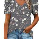 Anydeer Women's Summer Tunic Top Short Puff Sleeve Casual Tshirts Vneck Fashion Pullover Loose Blouse 2XL