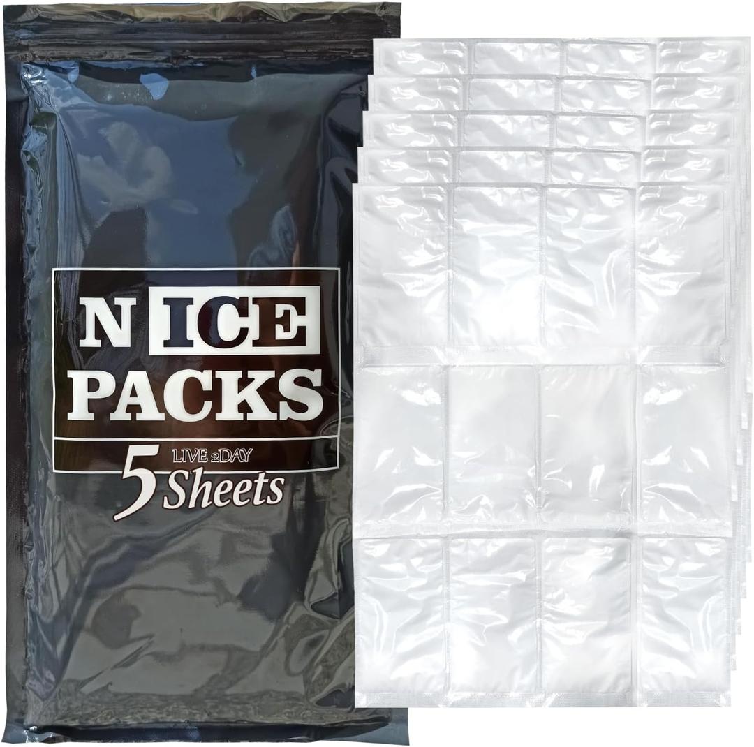 Nice Packs Reusable Dry Ice Packs for Coolers, Lunch Boxes, Frozen Food Shipping - Flexible and Long Lasting (5 Extra Large Sheets)