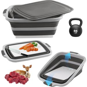 BBQ Prep Tub Collapsible with Cutting Board & Lid - XXL 7.95 Gal / 66 lb - Reusable Grilling Accessories - BPA-Free, Hand Wash (Drain Hole) - Outdoor, Boating, Hunting - Gift for Men
