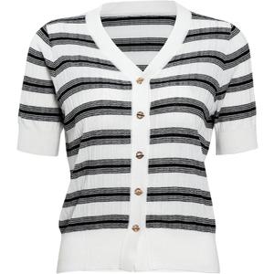Womens Silk Button Down Shirt V-Neck Short Sleeve Lightweight Knit Cardigan Tops (White, M)
