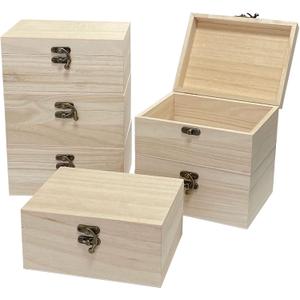 Pack of 6 Unfinished Wood Box Rectangle Crafts Wooden Box for Painting DIY Project (outer: 5 x 6.7 x 3.1 In)