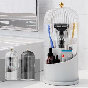 Toothbrush Holders with Sliding Lid for Bathroom Counter Organizer, Tooth Brush Toothpaste Holder for Bathroom Vanity Makeup Brushes Holder-White