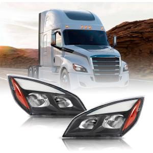 Headlights Compatible with 2018-2023 Cascadia Headlight LED, Reflector Cascadia Headlamps, Pair Set, Black Housing