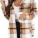 Beaully Women's 2025 Fall Clothes Plaid Shacket Jacket Long Sleeve Button Down Flannel Shirts Fashion Jacket (X-Large, Khaki)