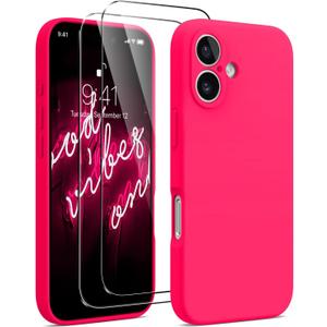 AOTESIER Magnetic for iPhone 16 Case, [Compatible with MagSafe][Camera Protection], Food Grade Silicone Phone Case with [2 Screen Protectors], Anti-Scratch Protective Lining, 6.1inch, Hot Pink