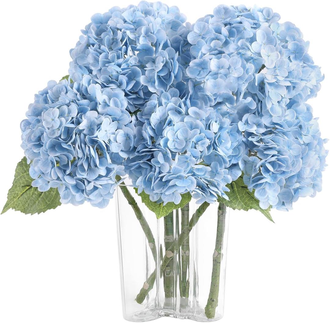 Coferset Baby Blue Hydrangea Artificial Flowers 3pcs Lifelike Faux Hydrangea Real Touch Artificial Flowers for Outdoors Home Wedding Christmas Office Party Living Room Decoration,22inch