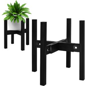 Adjustable Plant Stand Indoor,Bamboo Mid Century Modern Plants Stands, Stable Plant Holder,Fit 8 9 10 11 12 inch Pots (Pot & Plant Not Included)(Black)