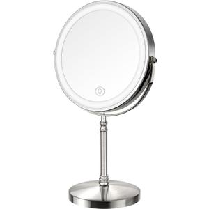 DEIOVWXS Makeup Mirror, 3000mAh Rechargeable Double-Sided Magnifying Vanity Mirror with 3 Colors, 1X/10X, 360 Rotation, Adjustable Brightness, Gifts for Mom, Women,Wife, Girls, Dorm Room Essential (Nickel)
