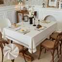 Natural Cotton Linen Tablecloth, Rectangle Tablecloth with Decorative Cutouts, Stain Resistant & Wrinkle Free Table Cover for for Dining Table, 84" x 60"