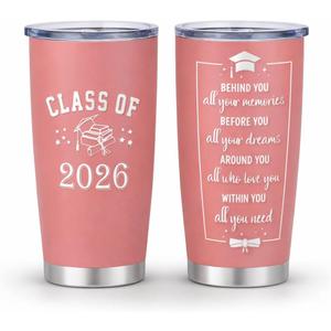 Class of 2026 Graduation Tumbler Pink 20oz with Lid, Senior 2026 Cup for Daughter Sister Best Friend, Stainless Steel Insulated Coffee Cup, 1 Pack