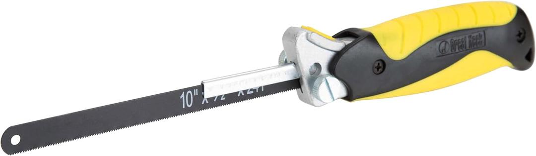 GreatNeck 80070 True Close Quarter Hacksaw, Cut Through Wood, PVC, Foam, Brass, and More, 10 inch Carbon Steel Blade and Strong Aluminum Hacksaw Frame Included, Designed for Power and Comfort