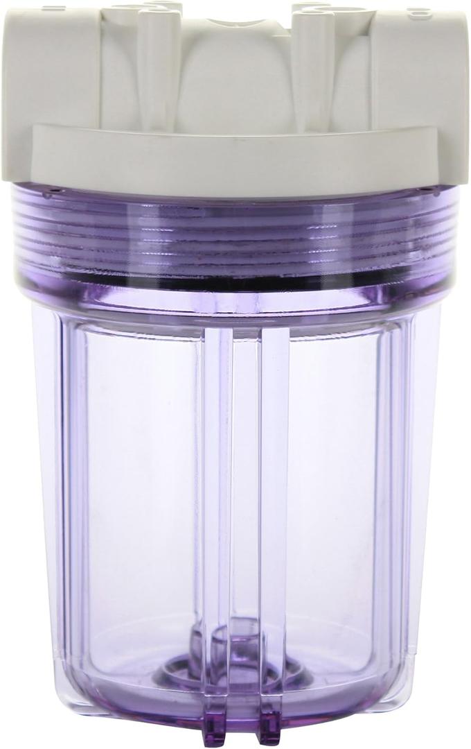 Hydronix HX-HF3-5CLWH12 5 inch Clear Housing with White Rib Cap for RO & Filtration Systems, 1/2 inch Ports, Clear/White