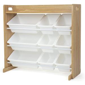 Humble Crew Toy Storage Organizer with Top Shelf and 9 Removable Bins, Natural/White Toddler Bookshelf with Toy Organizer - Modern Toy Rack Ideal for Kids' Rooms, Playrooms, and Nurseries