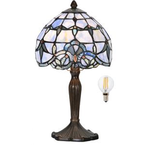 TL0006 Small Tiffany Lamp Baroque Design Handcrafted Stained Glass Table Lamp for Small Space Bedroom Bedside Nightstand Home Office, 8" W x 14.25" H, LED Bulb Included (Blue Baroque)
