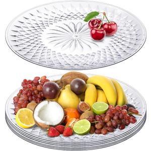 Fumete 6 Pcs Round Plastic Serving Platters Clear Plastic Serving Tray Acrylic Crystal Flan Plates for Food Cake Cookie Fruits Birthday Wedding Party Supplies(14 Inch)