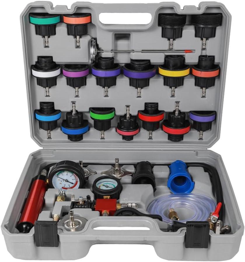 WNZ Universal Radiator Pressure Tester and Pieces Radiator Pressure Tester Portable Toolbox Grey (28-Piece Set)