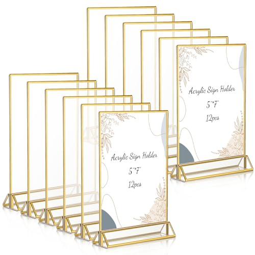 Yuanan 12PCS 5x7 Acrylic Sign Holder, Table Top Sign Holder Double Sided Wedding Table Number Holders Clear Picture Frame for Restaurants, Weddings, Banquets, Menus, Flyers and Tables Numbers