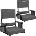 VIVOHOME Height Adjustable High Back Stadium Seats with Back Support and Cushion, 2 Pack Portable Bleacher Chairs with Cup Holder and Shoulder Strap, Comfortable for Various Sports Events, Gray