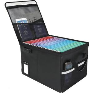 Upgraded 6400F Fireproof Document File Organizer Box, Fireproof Storage Filing Cabinet with Lock, Portable Office Safe Box for Hanging Letter/Legal Folder 16.1 x 12.9 x 11in (Black)